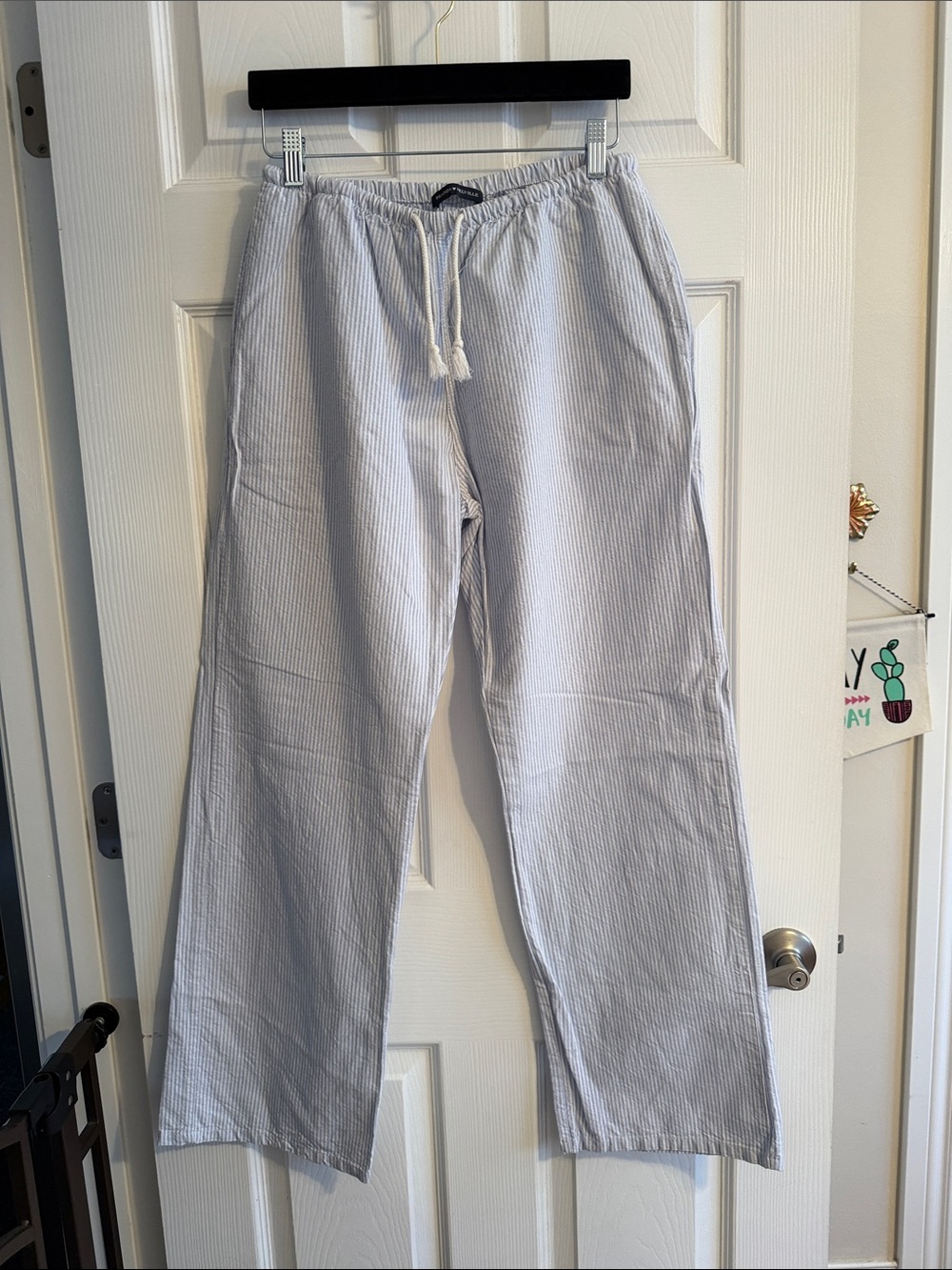 Brandy Melville Light Blue & White Pinstriped Drawstring Pants